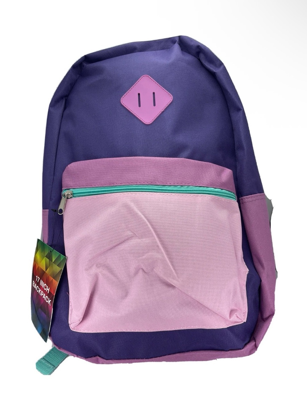17" Kids Backpack Purple Pink Lavender Teal 2 Zipper Pockets Lightweight CVS New
